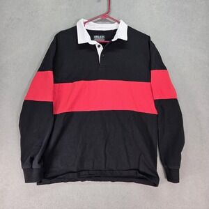 Kings Of NY Rugby Shirt Mens Medium Black Red Stripe Long Sleeve Cotton